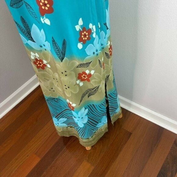 A Wild Thyme Boho Floral Maxi Dress Brown Turquoise Green Size 13 - Picture 4 of 6